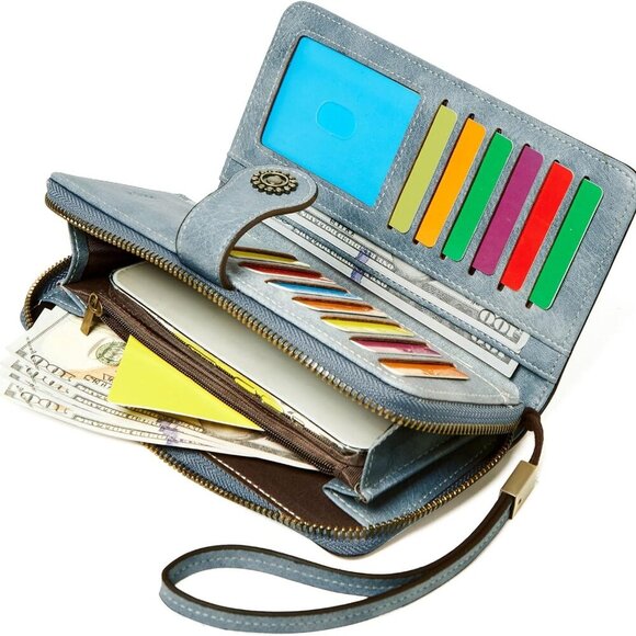 Wallet for Women RFID Blocking Leather Large Capacity Card Holder Ladies Phone C - Picture 8 of 9
